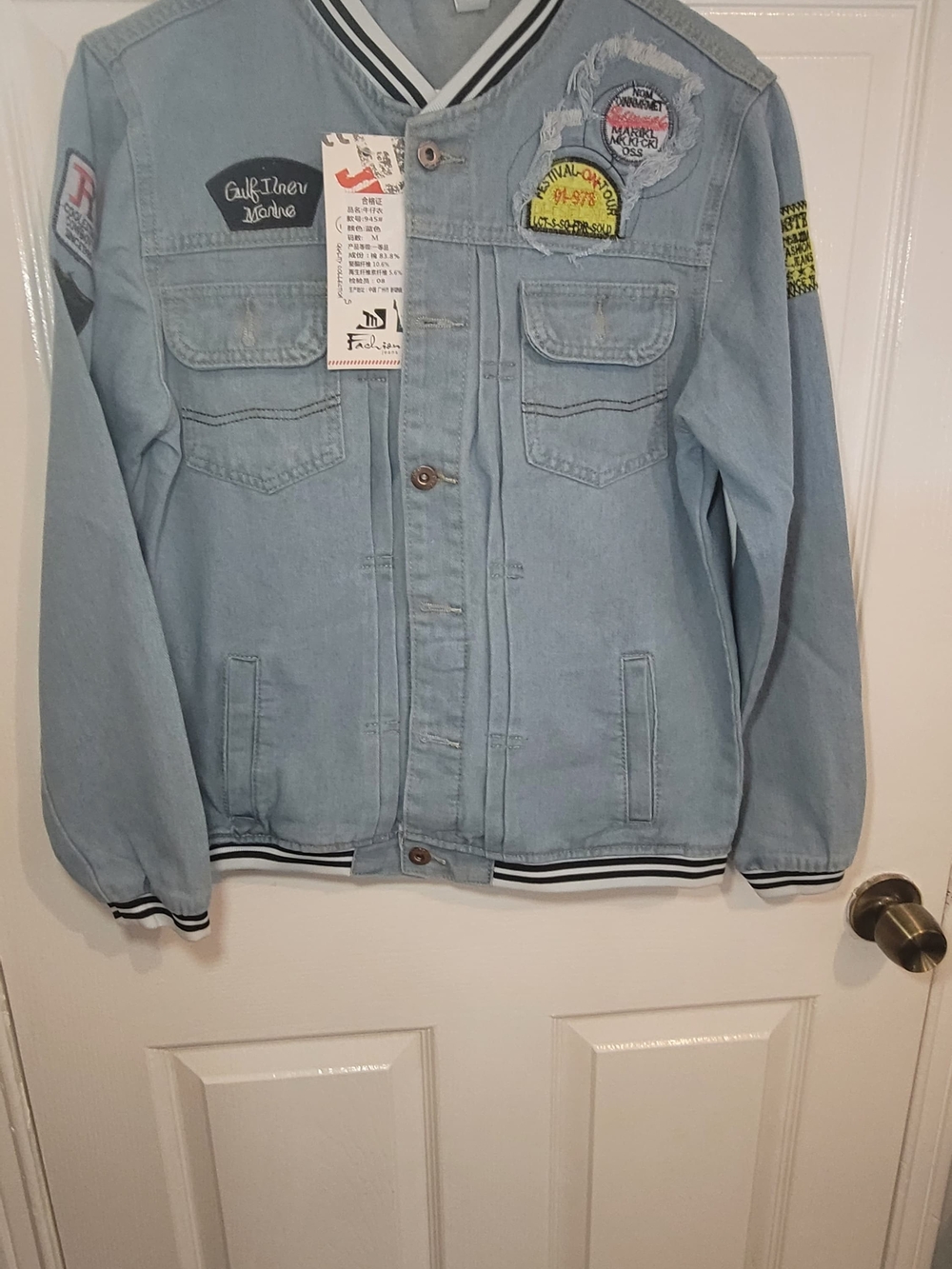 Light Blue Patch-Detail Men’s Denim Jacket